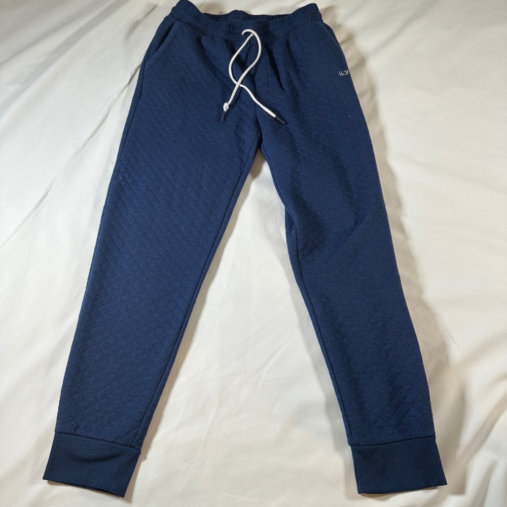 Vineyard Vines Mens Navy Blue Quilted Joggers Sweatpants Medium Whale Logo